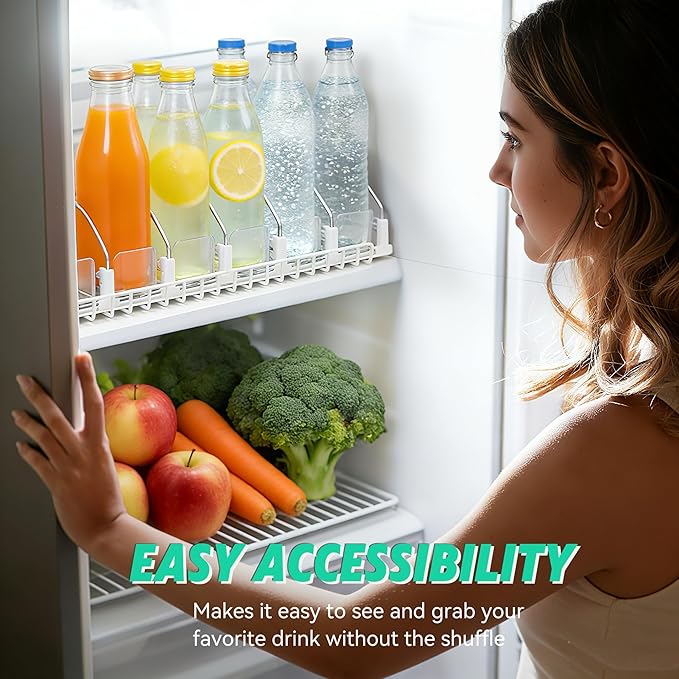 Adjustable White Fridge Organizer, Automatic Can Dispenser & Drink Rack | Holds up to 25 Cans (12oz/16oz/20oz), Gliding Soda & Beer Organizer for Refrigerator - Space Saving Kitchen Storage