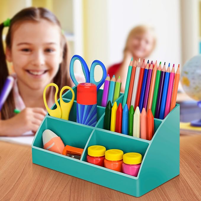 Acrimet Desktop Organizer - Easy Organizer Caddy Holder for Office, Home and School use (Plastic) (Solid Green Color) | 960.6 Tilt Design, Scrunch Holder & Stationery Accessories