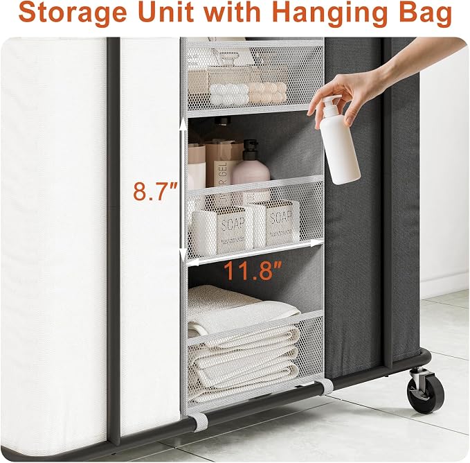 WOWLIVE Laundry Sorter 2 Section, 200L Rolling Laundry Hamper with Wheels | Laundry Cart with Steel Frame, Laundry Basket with Hanging and Removable Bag, Storage Unit Basket Organizer for Dorm
