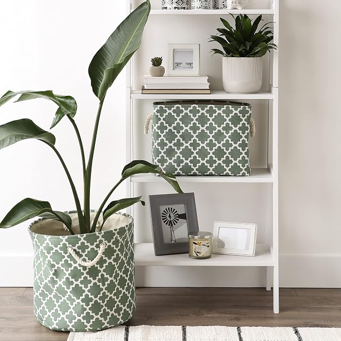 DII Polyester Container with Handles, Lattice Storage Bin, Medium, Artichoke