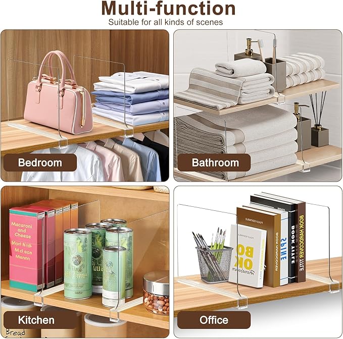 10 Pack Shelf Dividers, Adjustable Shelf Dividers for Closet Organization with Non-Slip Design, Clear Acrylic Shelf Dividers for Clothes, Handbags, Purses, Towels, Bookshelf in Home Organization