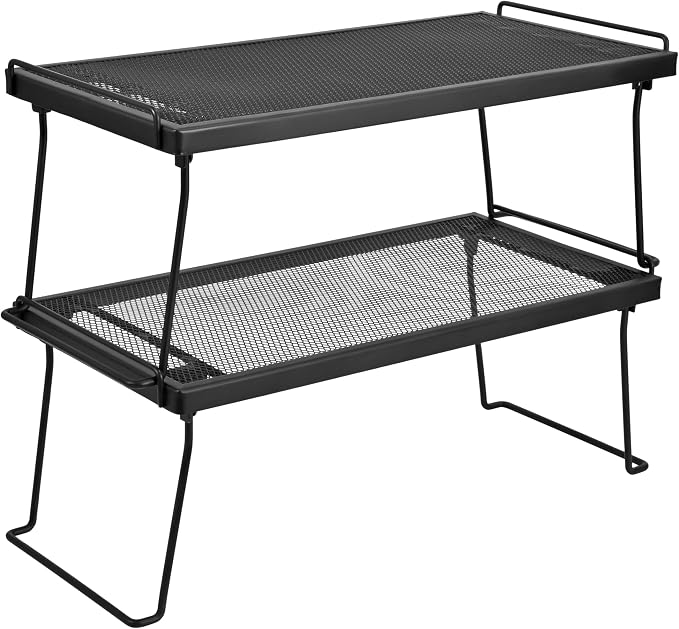 IBERG Stackable Cabinet Shelf Organizer, Set of 2 Metal Shelves (Black)
