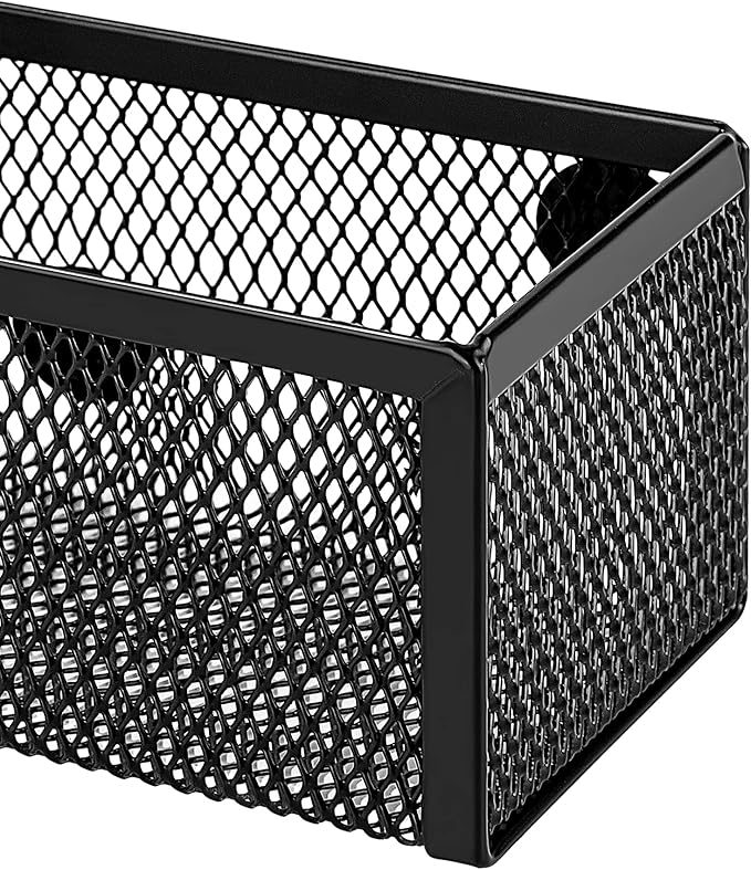 Amazon Basics Magnetic Storage Baskets, Mesh Organizers for Office Supplies and Workspace, 6" x 2.5" x 2.2", Black, 3-Pack