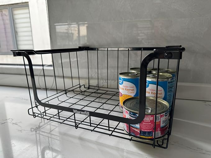 Wire Baskets, Warmfill 6 Pack Wire Storage Baskets Pantry Organization and Storage Metal Baskets for Pantry Shelf Kitchen Bathroom, Black (Small)