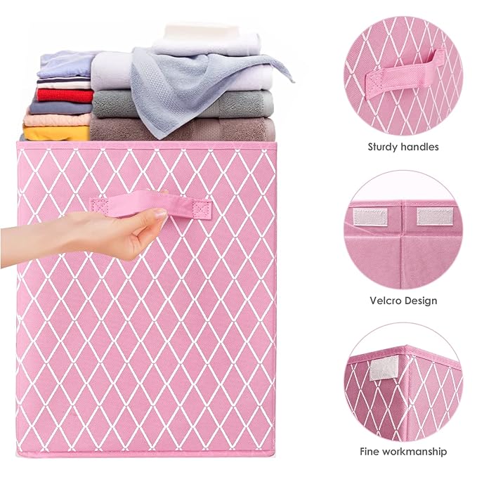 Toy Box Chest Organizer Bins for Girls Boys, Kids Large Fabric Collapsible Storage Basket Container with Flip-Top Lid & Handles for Clothes,Blanket,Nursery,Playroom,Bedroom (Pink)