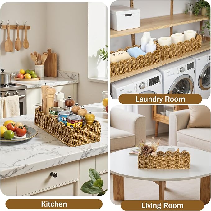Toilet Paper Storage Organizer Basket, Scalloped Decorative Baskets for Over Toilet Shelves,Water Resistant & Easy Clean Handmade for Tank Top & Counter