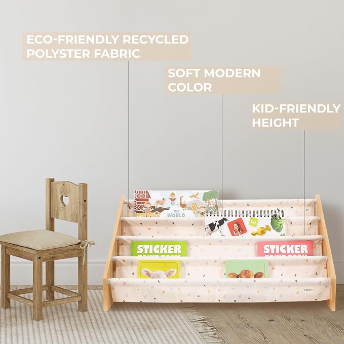 ZICOTO Decorative Wooden Bookshelf for Kids Rooms - Keeps Plenty of Books Neatly Organized & Within Reach for Toddlers - Easy Install Montessori Book Shelf for Baby's Bedroom or Playroom Decor