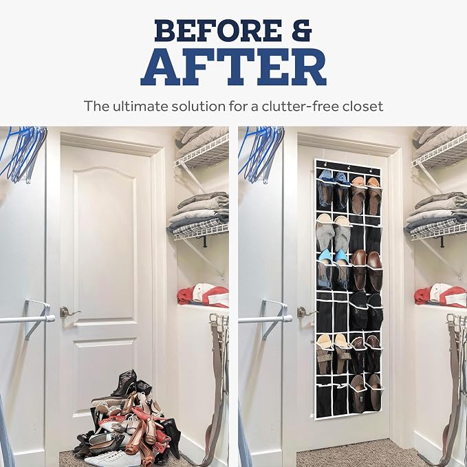 ZOBER Over the Door Shoe Organizer, 24 Pockets - Hanging Shoe Rack W/ Mesh Pockets to Store Shoes, Towels, Snacks, Toys - Closet, Pantry Storage