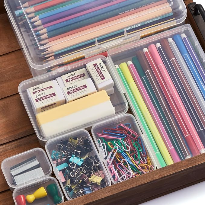 42 Pack Rectangular Clear Plastic Storage Containers | Mixed Sizes, Hinged Lid, For Beads and Small Craft Items