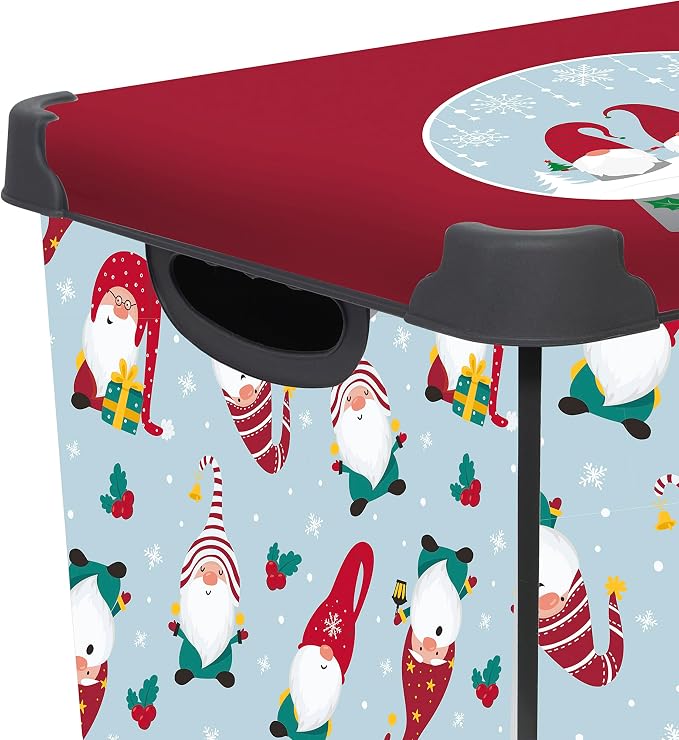 Simplify “Gnome Sweet Gnome" Design Storage Bin | Christmas Tote | Holiday Décor Decorations Organizer | Lidded | Stackable | White