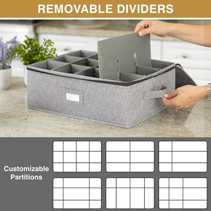 Wine Glass Storage and Cup Storage Case - Set of 2 Stackable Containers with Fully Padded Interior and Outside Hard Shell - 12pcs per Box with Insert Cards for Labelling and Side Handles