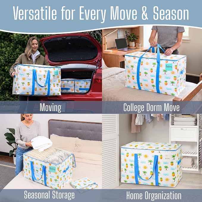 VENO 10 Pack Heavy Duty Moving Bags, Extra Large Storage Bags with Reinforced Handles & Strong Zippers, Foldable & Reusable Moving Box Alternative for Clothes & Dorm Storage