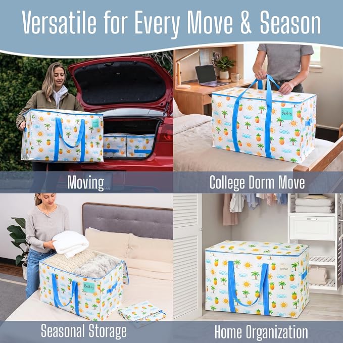VENO 6 Pack Heavy Duty Moving Bags, Extra Large Storage Bags with Reinforced Handles & Strong Zippers, Foldable & Reusable Moving Box Alternative for Clothes & Dorm Storage
