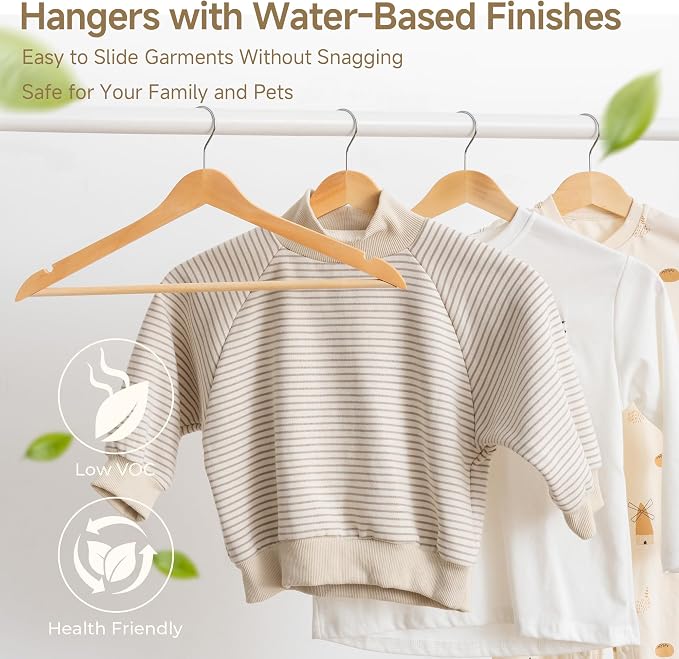StorageWorks Clothes Hangers, Wooden Hangers 30 Pack for Closet, Wood Hangers for Coats, Shirts, Jackets, Pants, Suits, Natural Wood Color