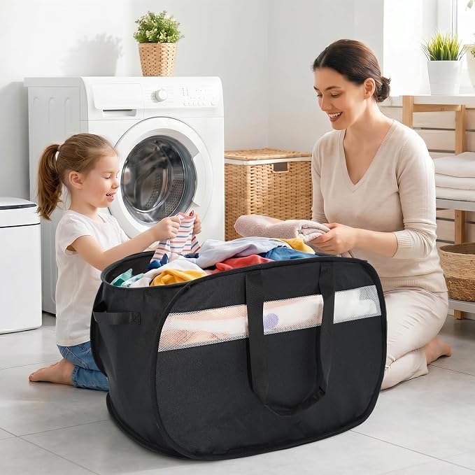 100L Collapsible Laundry Baskets, Foldable Dual Handle Laundry Hamper Black | Lightweight, Easy to Carry, Up and Downstairs, Tear-Proof, Space-saving, for Laundry Room, Bedroom, Bathroom, Travel, Dorm