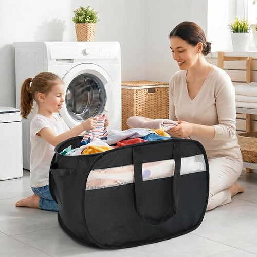 100L Collapsible Laundry Baskets, Foldable Dual Handle Laundry Hamper Black | Lightweight, Easy to Carry, Up and Downstairs, Tear-Proof, Space-saving, for Laundry Room, Bedroom, Bathroom, Travel, Dorm