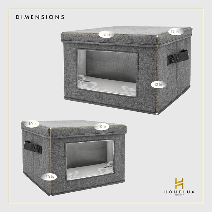 HOMELUX THEORY Plate Storage Box, 2pc 10"x8" Light Gray Hard Shell China Storage Containers, Kitchen Storage Bins With Lids, Heavy Duty Moving Box with Handles for Dishes, Dinner Plate & Dinnerware