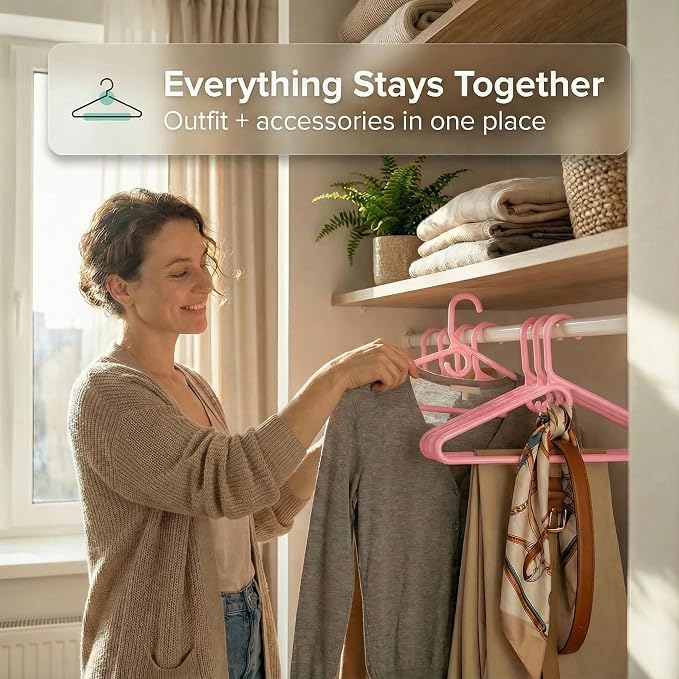 DEILSY™ Heavy Duty Plastic Hangers 50 Pack - Extra Heavy Duty Hangers for Clothes, Thick Pink Plastic Hangers, Strong Clothes Hangers with Hook for Scarves & Belts