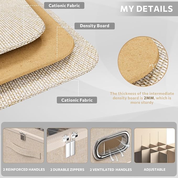 2 Pack Shoe Organizer for Closet Large Shoe Box Storage Containers with Clear Window Space Saving Shoe Bin with Foldable Bottom Support Adjustable Dividers Fits 32 Pairs (Beige, (19.7x15.7x13inch)x2)
