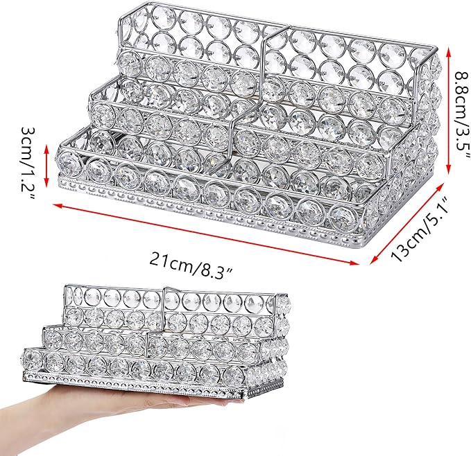 Hipiwe Crystal Business Card Holder Business Card Display Stand 3 Tiers Name Card Storage Organizer with 6 Slots Office Desktop Exhibition