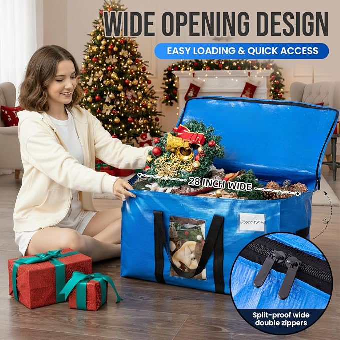 TAILI Extra Large Moving Bags, 10 Pack Blue Heavy Duty Totes For Storage with Visible Window, Wrap Around Handles, Storage Bags for Space Saving, Alternative to Moving Boxes