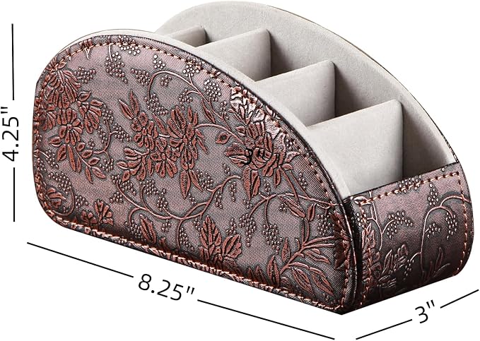 Leather Remote Control Holder,Universal TV Remote Organizer with 5 Compartments,Desktop or Bedside Table Organizer for DVD,Blu-Ray,Gaming and Streaming Remotes,Glasses and Accessories(Antique)