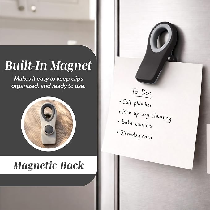 COOK WITH COLOR Bag Clips with Magnet- Food, Chip, Bag Clips for Food Storage with Airtight Seal Grip for Bread, Snack and Food Bags (Black, Pack of 20)
