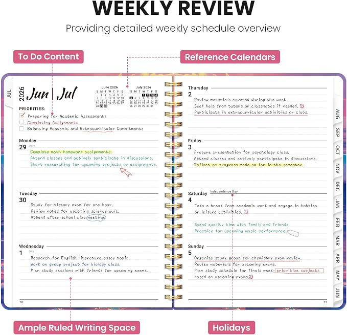Planner 2026-2027, Hardcover Monthly and Weekly Academic Planner July 2026 - June 2027, Teacher and Student Calendar Agenda Book with Tabs, A5 (6.3" x 8.5"), Ideal for School and Office, Floral Planner, Sunwave Glow