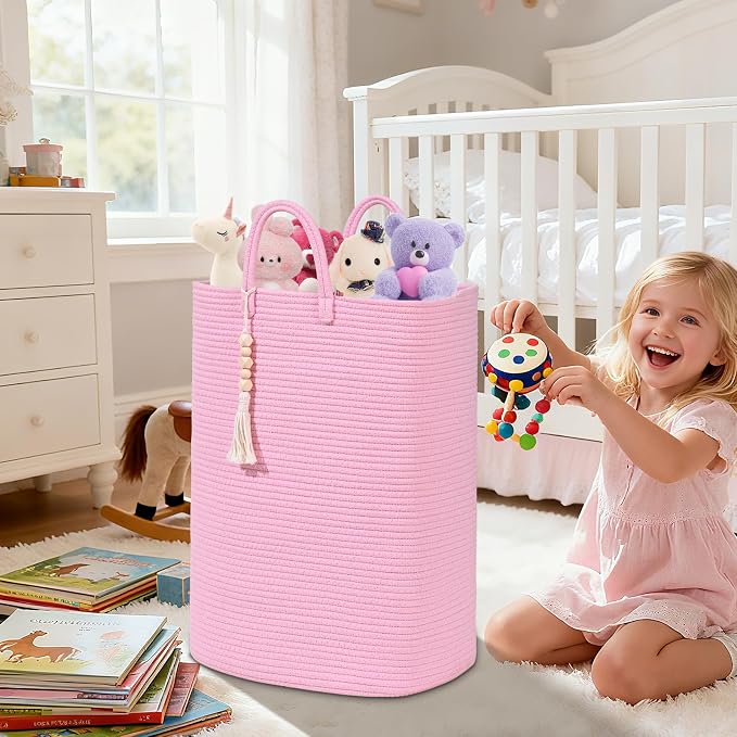 Woven Laundry Basket for Clothes, 65L Large Rectangle Laundry Hampers, Nursery Storage Basket for Toys, Tall Dirty Clothes Hamper for Bedroom Aesthetic, Bathroom, Laundry Room