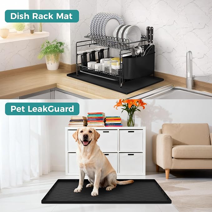 URMONA Under Sink Mat for Kitchen Waterproof, 37" x 22" Silicone Under Sink Mat for Shelf Liner Organizer, Cabinet Sink Protector Under Sink Liner for Bottom Kitchen, Bathroom(Dark Grey)
