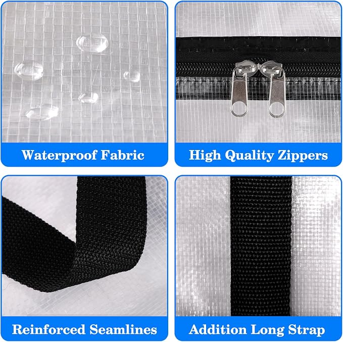 BlissTotes 4-Pack Large Moving Bags with Backpack Straps & Strong Zippers, Heavy-Duty Storage Bags Moving Boxes for Space Saving, Dorms, Transport, 125L-30 Gallons, Clear