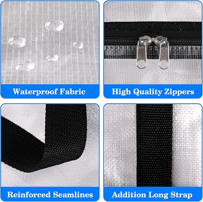BlissTotes 10-Pack Large Moving Bags with Backpack Straps & Strong Zippers, Heavy-Duty Storage Bags Moving Boxes for Space Saving, Dorms, Transport, 76L-20 Gallons, Clear