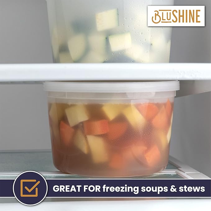 BluShine Deli Containers with Lids, Plastic Food Storage Containers | 64 oz, 12 sets Plastic Deli Food Storage Containers with Airtight Leak Proof Lids, Reusable, Microwave and Freezer Safe