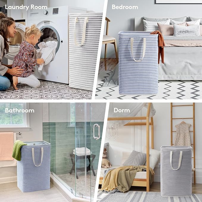 Lifewit 2 Pack Laundry Basket 80L Each, Collapsible Clothes Hamper with Reinforced Handles, Freestanding Waterproof Design for Bedroom and Laundry Room, Grey&Blue 160L Total