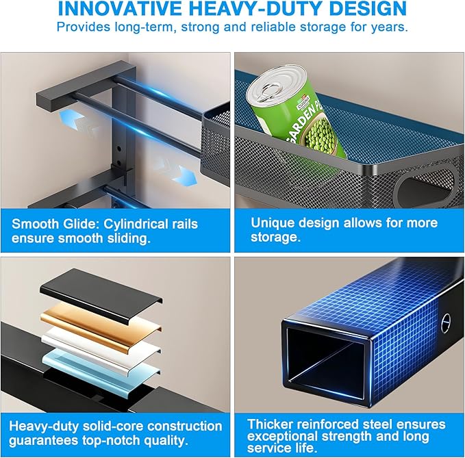Under Sink Organizer, 1-Pack 3-Tier Thickened Metal Pull out Cabinet Organizer Shelf, Height Adjustable Slide out Storage Drawer Rack for under sink organizer bathroom Kitchen,Laundry Room & Pantry | Space-saving cabinet organizer, solid build, easy as...