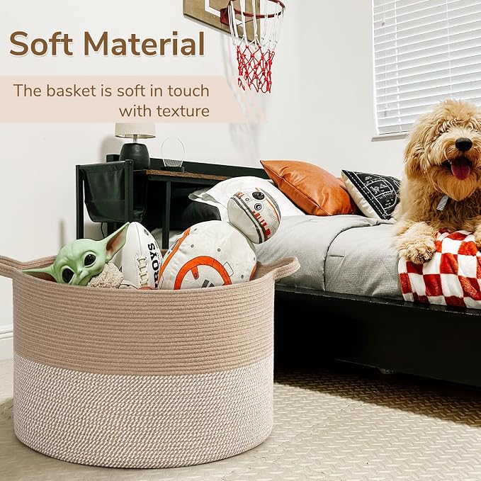 INDRESSME 115L Extra Large Woven Baskets for Storage, Wicker Basket for Living Room Decor Laundry Baskets for Blankets Clothes Pillows Towel Shoe Basket for Entryway, White & Jute