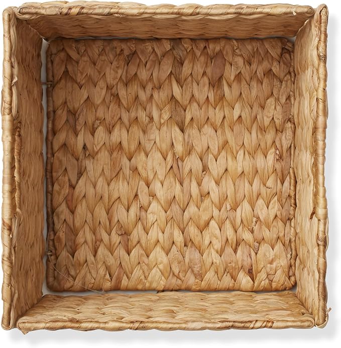 Casafield 10.5" x 10.5" Water Hyacinth Storage Baskets, Natural - Set of 6 Collapsible Cube Organizers, Woven Bins for Bathroom, Bedroom, Laundry, Pantry, Shelves
