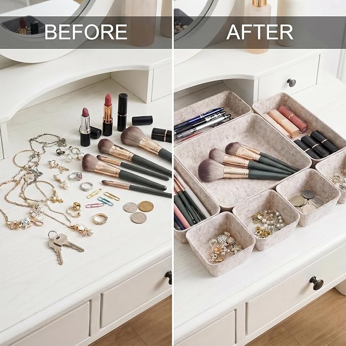 Desk Drawer Organizer Bins, 8pcs Felt Shallow Bathroom Storage Trays, Office Accessories & Workspace Organizers Jewelry & Makeup Boxes Containers(Beige)