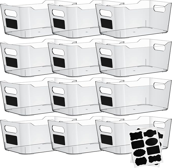 ShelfShaper Clear Plastic Storage Bins with Labels and Marker, Perfect for Kitchen Organization or Pantry Organization and Storage, Medium Fridge Organizer and Cabinet Organizers Storage Bins