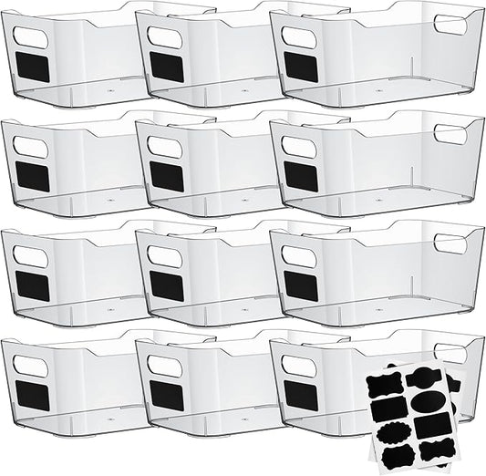 ShelfShaper Clear Plastic Storage Bins with Labels and Marker, Perfect for Kitchen Organization or Pantry Organization and Storage, Medium Fridge Organizer and Cabinet Organizers Storage Bins