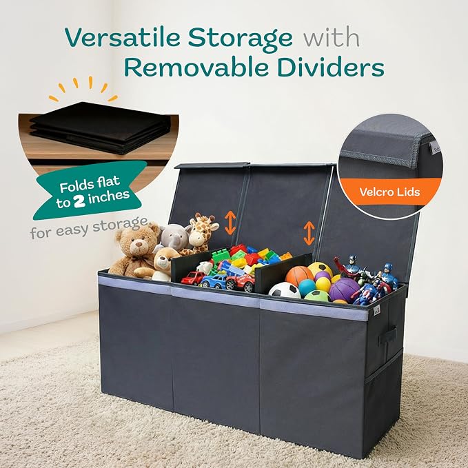 SoftOwl Extra Large Toy Storage Organizer with Lid - Sturdy, Collapsible Toy Chest Storage Box Design - Toys Bin with Dividers for Kids, Nursery, Bedroom, Playroom 37"x16"x14"