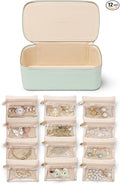 VLANDO Jewelry Organizer with 12 Velvet Jewelry Bags Travel Jewelry Case for Girls Premium Petal Hardware Jewelry Box Necklace Rings Earrings Bags Birthday Holidays Gifts for Self-Mint Green