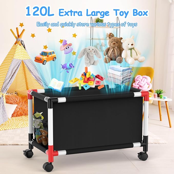 Mabahoo Extra Large Toy Box, Kids Storage Organizers with 360° Wheels, 120L Oxford Toy Chest Boxes for Boys Girls, Home Storage Organizer Toybox for Bedroom Living Nursery, 28.4 x 15.4 x19 Inches