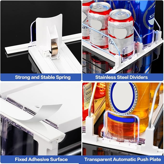 Drink Organizer for Mini Fridge, Automatic Pusher Drink Dispenser for Refrigerator, Soda Can Organizer for Beer Beverage Holds up to 12 Cans 3 Row (Depth 12.2" x Wide 9.9") White