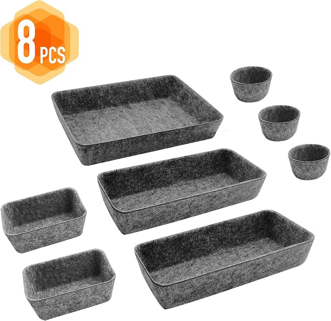 8pcs Drawer Organizers, Separators, Storage Box,Felt Storage Bins Inserts Tool Containers Toy Basket Shelf Cubes Foldable Drawer Dividers Desk Organisers - Grey