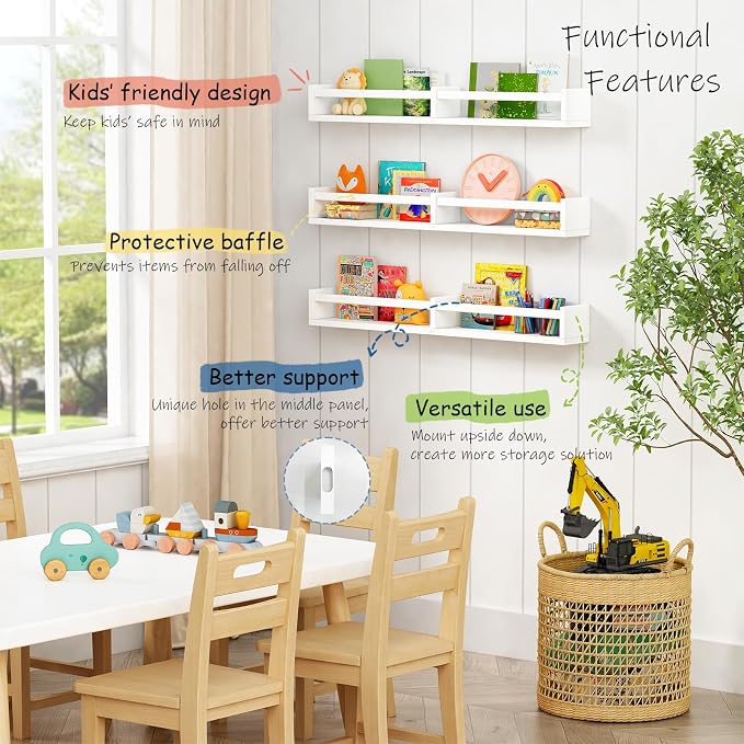 Harwaya Large Nursery Book Shelves Wall Mounted for Kids Room, White Floating Nursery Bookshelf for Baby Girls Boys Bedroom, Toddler Kid Book Shelf for Classroom Library (32 Inch Long Set of 3)
