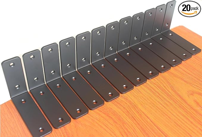 20 Pack - L 5" x H 4" x W1.5, 5mm Thick Black L Shelf Bracket, Iron Shelf Brackets, Metal Shelf Brackets, Floating Shelf, Shelf Supports with Screws
