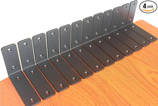 4 Pack - L 5" x H 4" x W1.5, 5mm Thick Black L Shelf Bracket, Iron Shelf Brackets, Metal Shelf Brackets, Floating Shelf, Shelf Supports with Screws