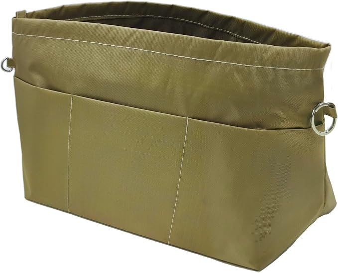 Handbag Tote Purse Organizer Insert, Small, Khaki Green | Bag Divider Liner Shaper Separator in Bag with Zipper, 11 Pockets Compartments