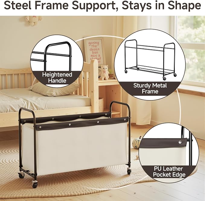 StorageWorks Toy Box with Wheels for Kids, 135L Large Toy Storage Chest and Organizer, 23" Metal Toybox with 360° Swivel Wheels for Bedroom, Kids Room, Stuffed Animal Storage, Beige